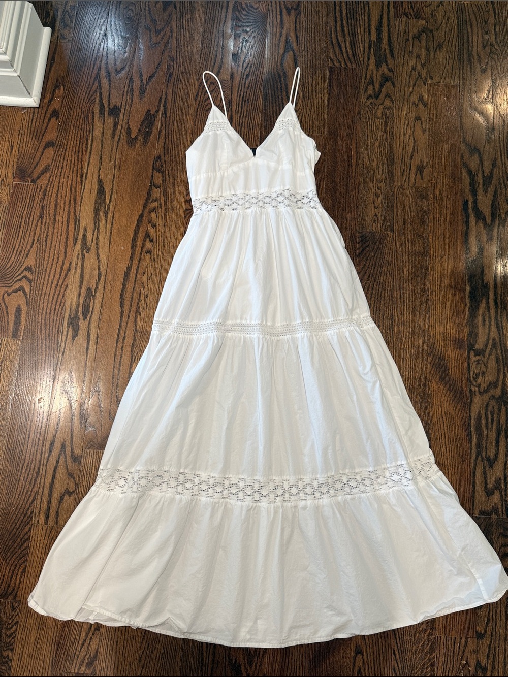 Zara White Spaghetti-Strap Maxi Dress with Crochet Waist S